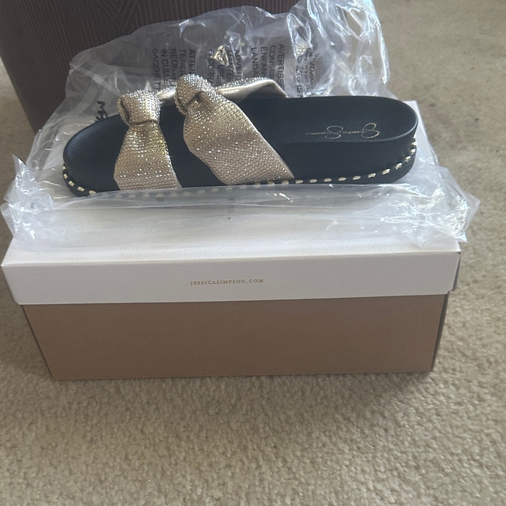 Jessica Simpson Glittering Gold Bow Sandals
